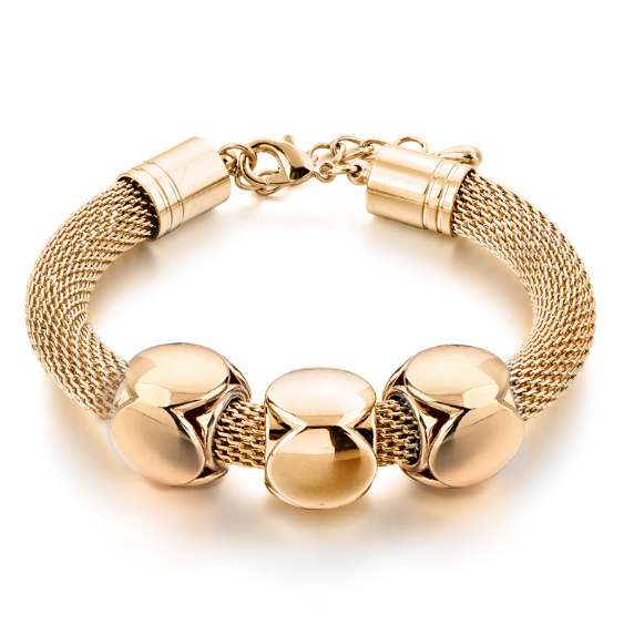 Tri-Tone Cube Charm Mesh Bracelet