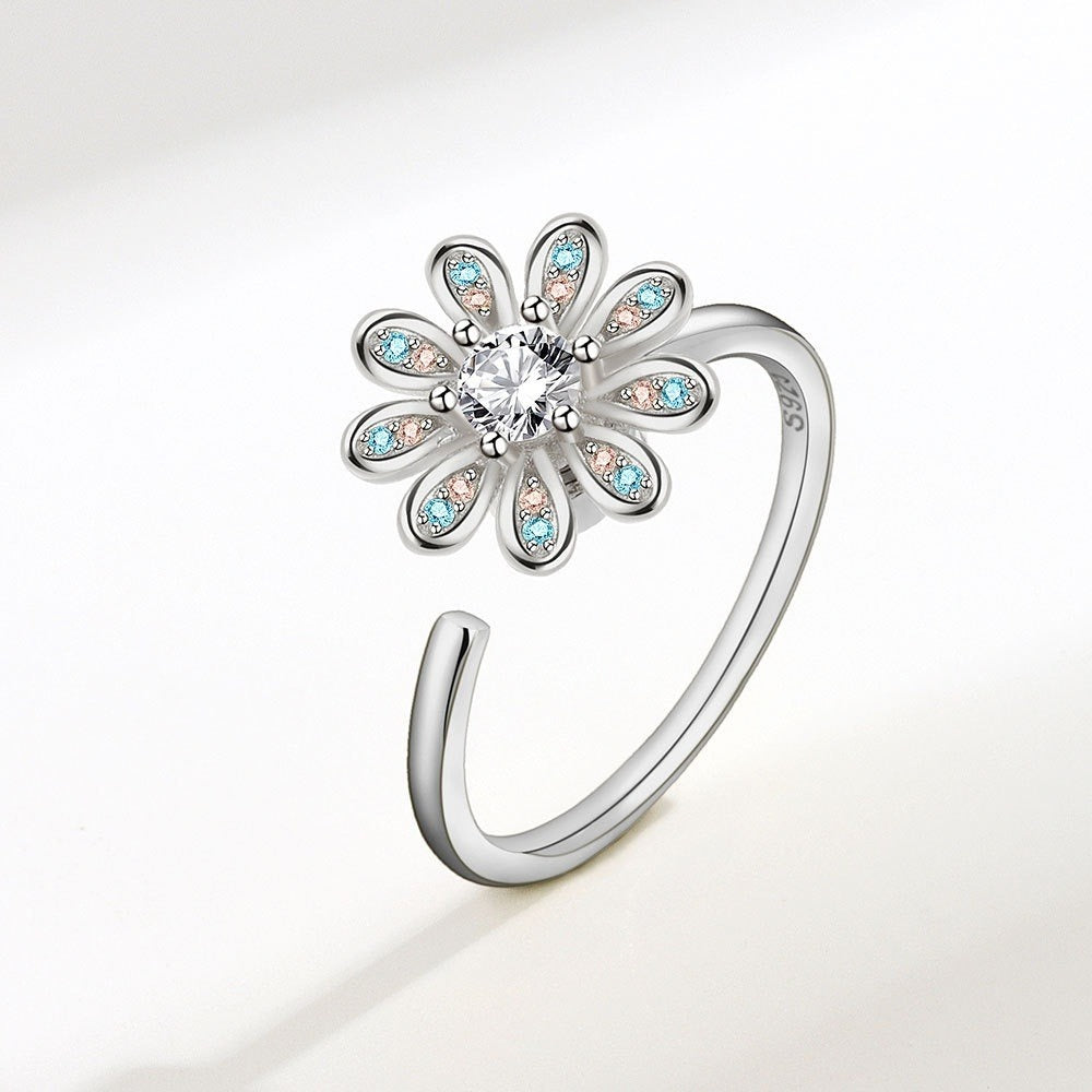 Anillo de ansiedad ajustable con cristal de trébol de plata