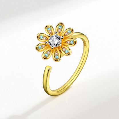 Anillo de ansiedad ajustable con cristal de trébol dorado