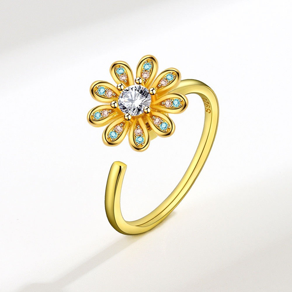 Anillo de ansiedad ajustable con cristal de trébol dorado