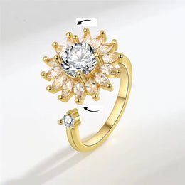 Anillo de flores de cristal de oro y plata