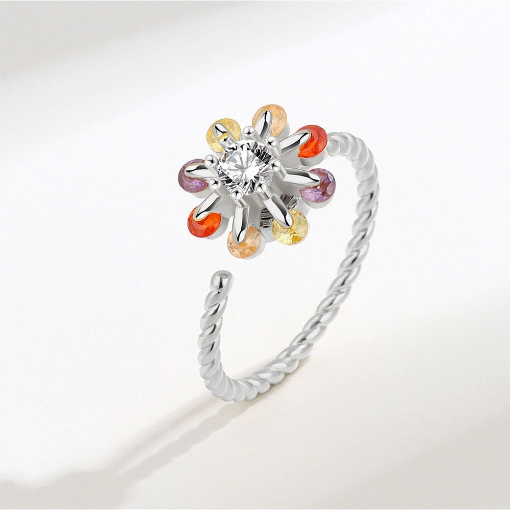 Anillo de ansiedad ajustable con cristal de trébol de plata