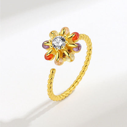 Anillo de ansiedad ajustable con cristal de trébol dorado