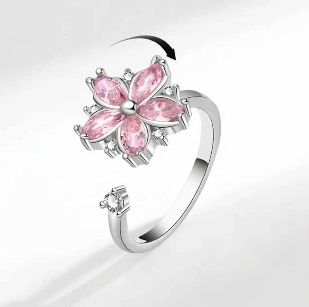 Pink Flower Fidget Spinner Ring