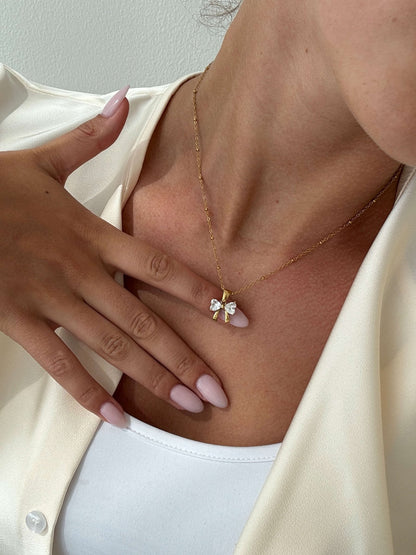 Amara Zirconia Bow Pendant Necklace