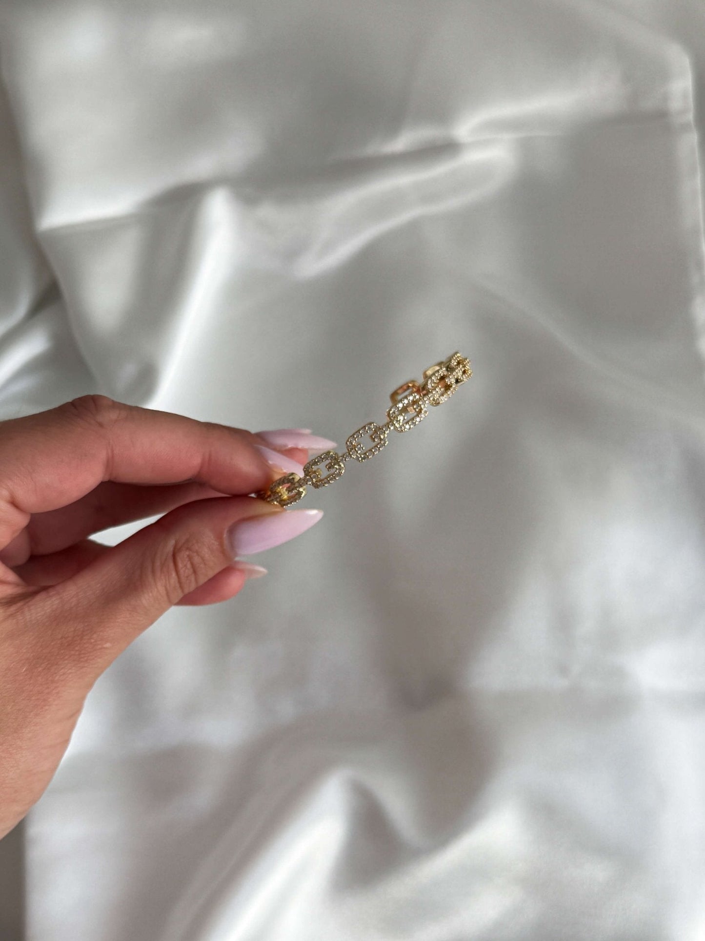 Amelise Adjustable Rhinestone Link Cuff Bracelet