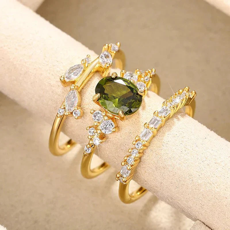 Arielle Olive Green Zirconia Ring Set