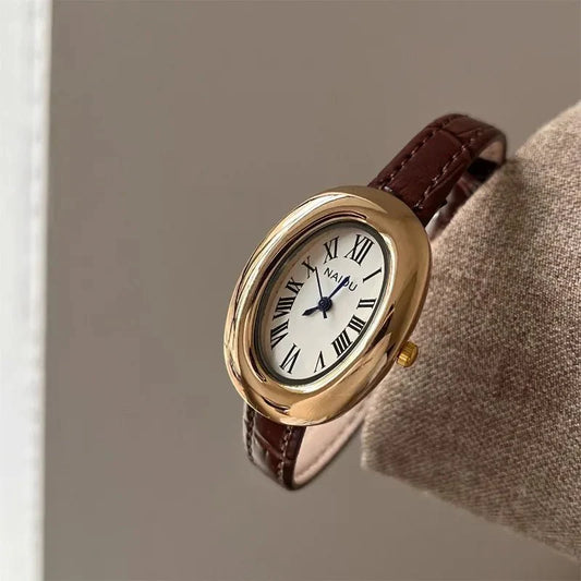 Carlene Oval Vintage Watch with Leather Strap