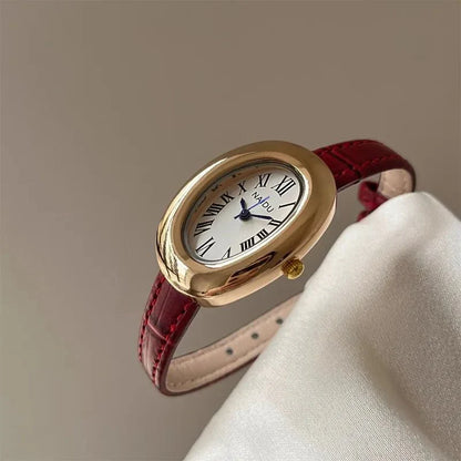 Carlene Oval Vintage Watch with Leather Strap
