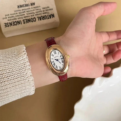 Carlene Oval Vintage Watch with Leather Strap
