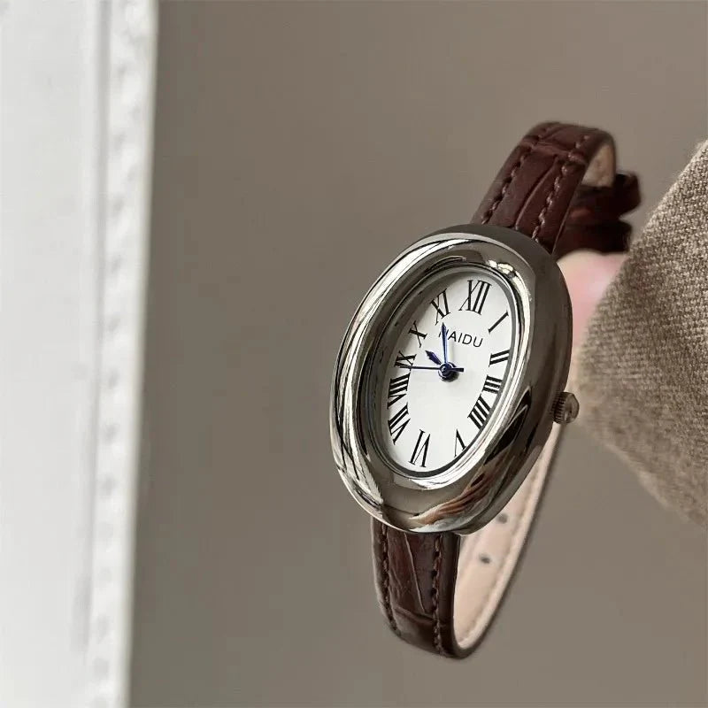Carlene Oval Vintage Watch with Leather Strap