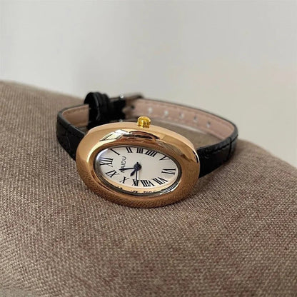 Carlene Oval Vintage Watch with Leather Strap