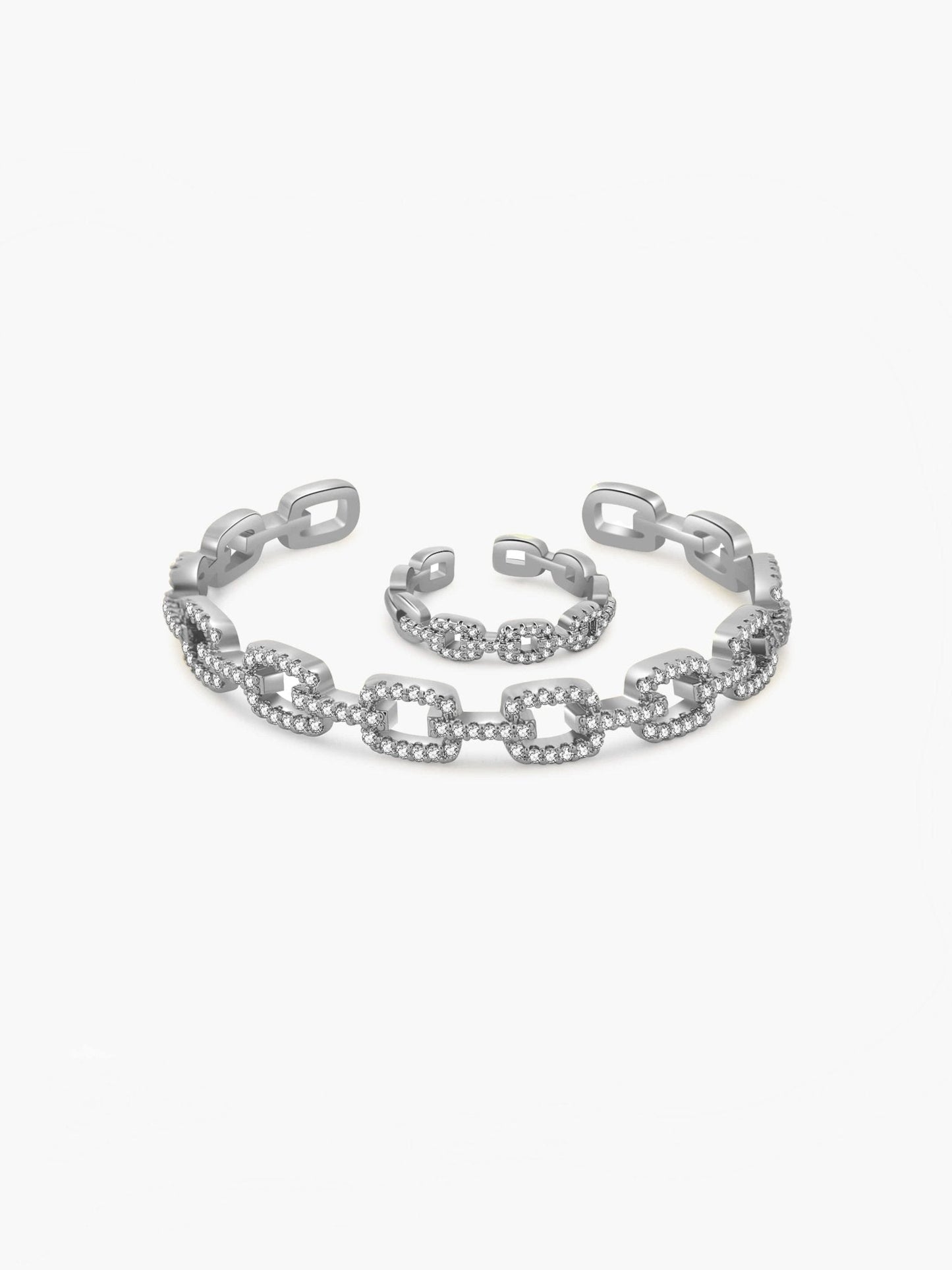 Fenella Adjustable Zirconia Link Ring & Bracelet Set