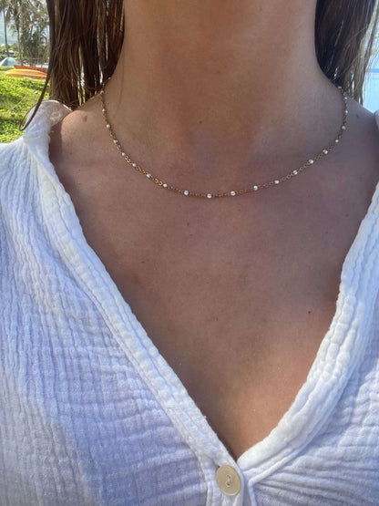 Iona Minimal Pearl Bead Chain Necklace