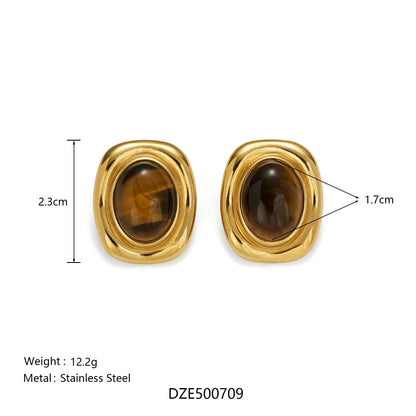 Olivia Oval Natural Stone Earrings