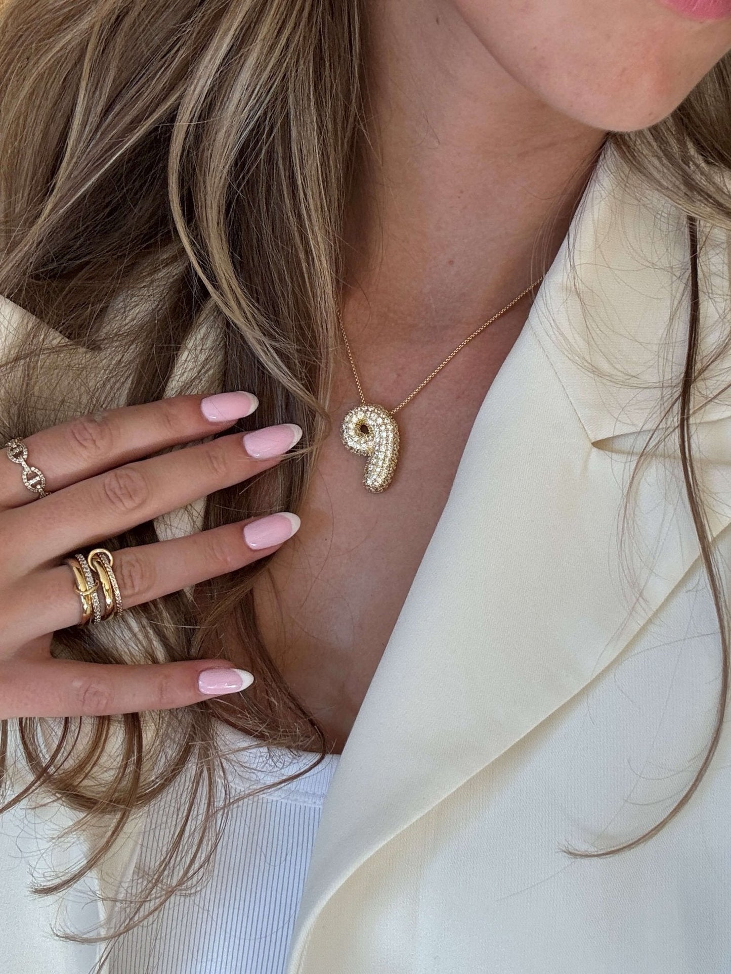 Pavé Bubble Initial Pendant Necklace