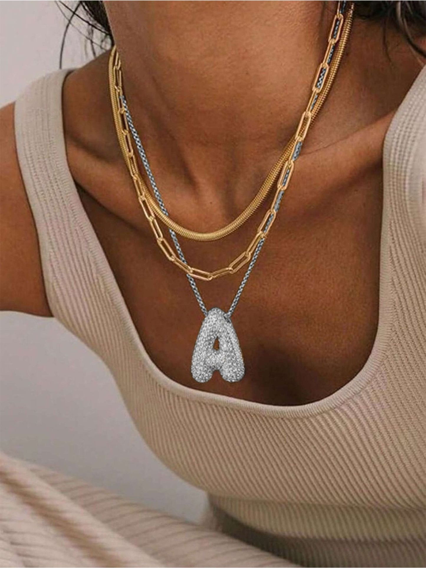 Pavé Bubble Initial Pendant Necklace