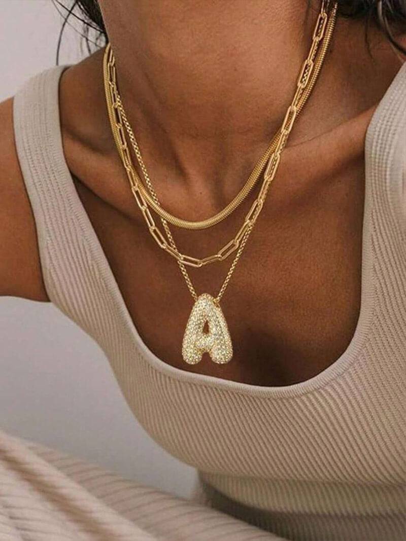 Pavé Bubble Initial Pendant Necklace